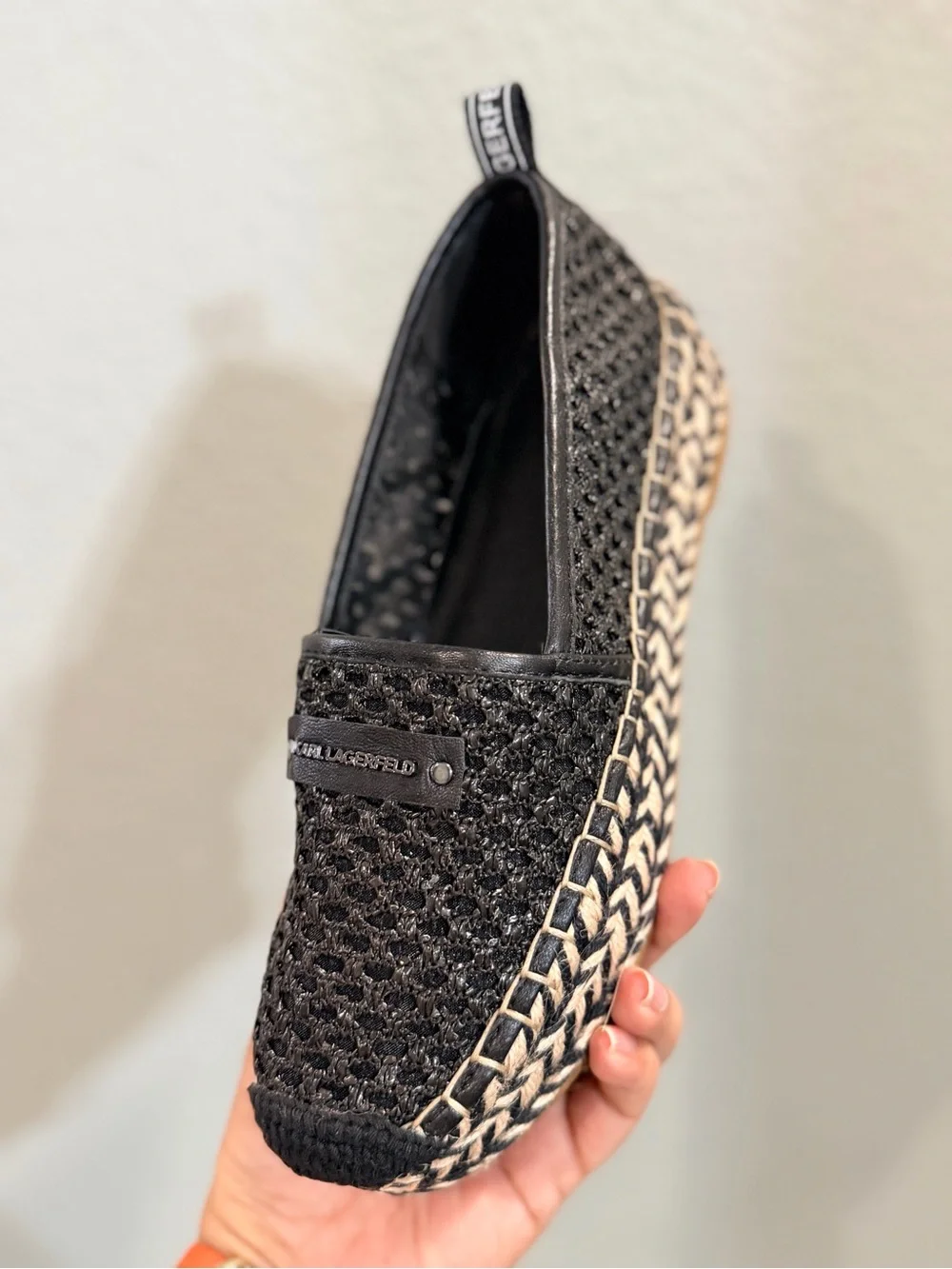 Karl Lagerfeld Katherine Black Woven Espadrille Platform Slip-On